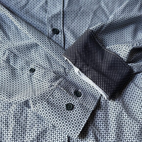 Men's Construct XXL Blue Geometric Print 4-way Stretch Button Up Shirt Flip Cuff - Picture 10 of 13